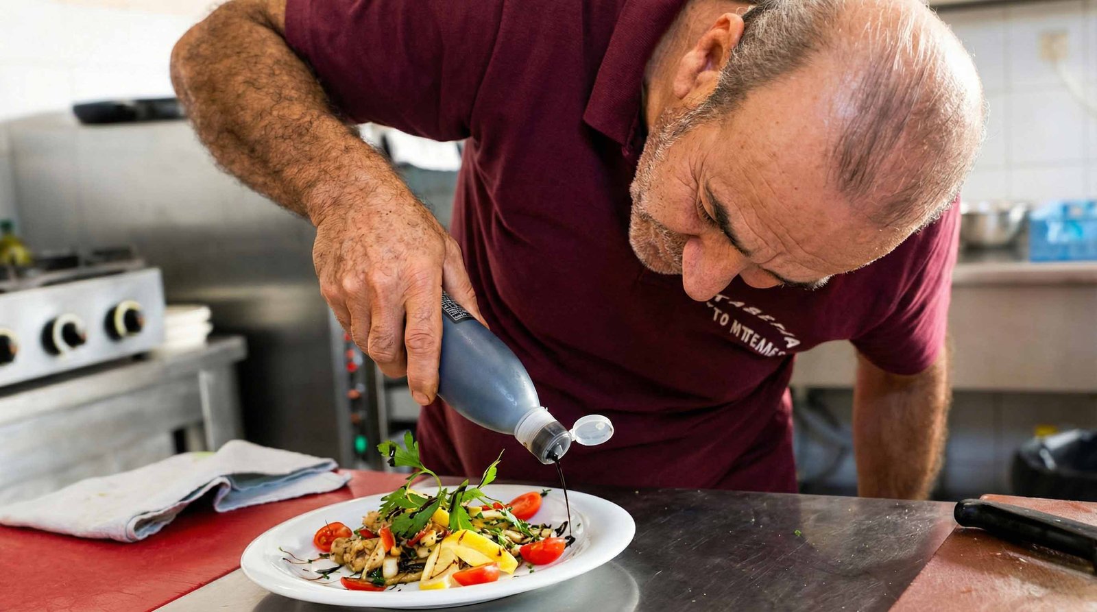 Chef Alexandros preparing a plate